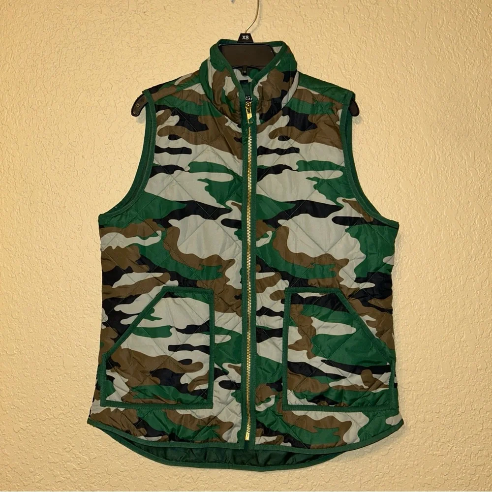 J CREW MERCANTILE Green Camo Quilted Vest Size Small